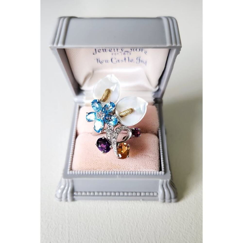 Gorgeous Sterling Multi-Gem Flower Cocktail Ring